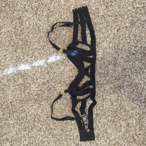 Victoria's Secret Luxe black balconette strappy bandage caged underwire bra - Picture 7 of 9